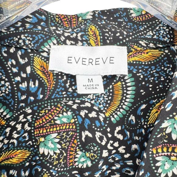 Evereve Charlie Neck Tie Teal Multicolor Printed Long Sleeve Chiffon Blouse - Picture 10 of 12